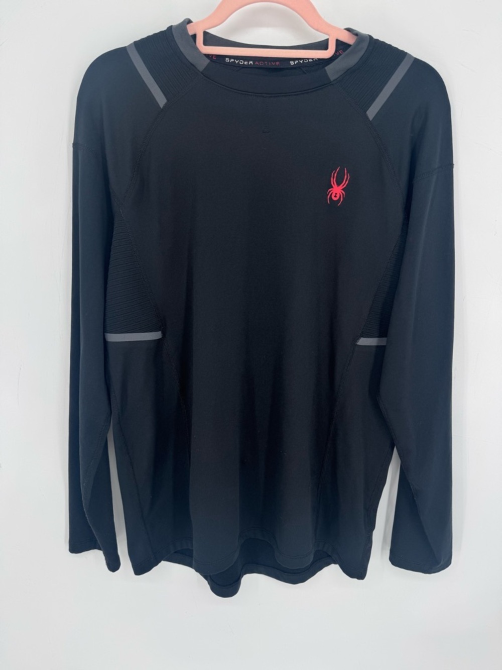 Spyder Mens Active Long Sleeve 4 Way Stretch QuickDry Black Pullover Size Medium